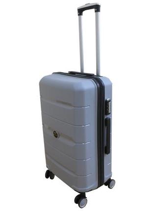 Средний чемодан из полипропилена на колесах 60l my polo, турция серый3 фото