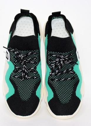 Жіночі чорно-бірюзові трикотажні кросівки-шкарпетки чорний2 фото