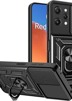 Чехол fiji camera defence для xiaomi redmi 12 бампер с защитой камеры и подставкой black