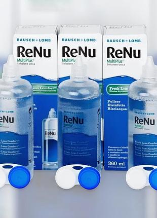 Комплект 3 шт 1080 мл розчин для лінз bausch & lomb renu multiplus 360 мл + контейнер реню вода, рідина
