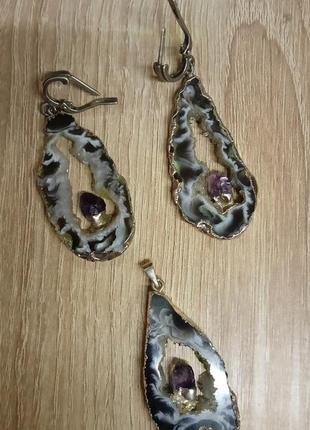 Гарнітур сережки та підвіска срібні