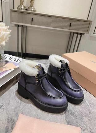 Сапоги ботинки miu miu натуральная кожа и мех