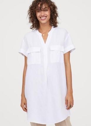 Платье рубашка h&amp;m, льняное платье, короткое платье, платье а силуэта, короткое белое платье, платье рубашка, платье оверсайз