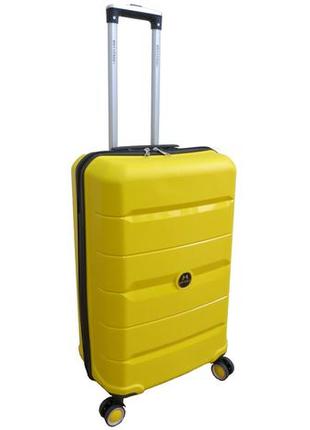 Средний чемодан из полипропилена на колесах 60l my polo, турция желтый2 фото