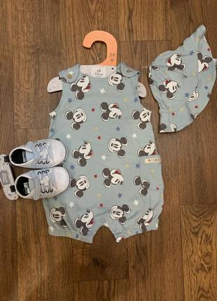 Комплект ромпер, панамка и пинетки disney primark