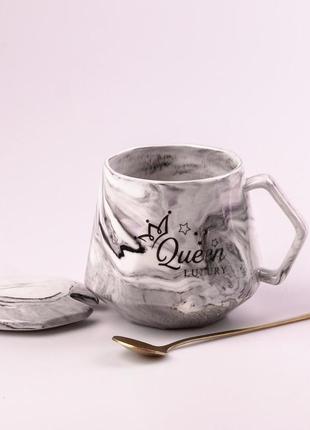 Набір керамічних чашок queen & crown 450мл з кришкою 2 штуки кухоль для чаю з кришкою3 фото