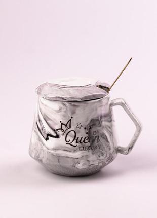 Набір керамічних чашок queen & crown 450мл з кришкою 2 штуки кухоль для чаю з кришкою4 фото