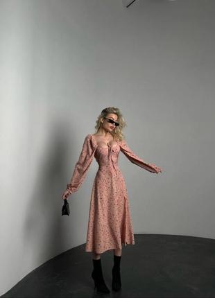 Розкішна жіноча легка довга сукня міді в квітковий принт5 фото
