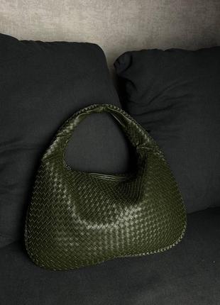 Кожаная сумка из плетеной кожи, сумка из плетеной кожи, темно зеленая сумка