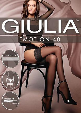 Чулки с кружевом 5/6 черные giulia emotion 40. шелковистые полуматовые чулки с самоудерживающимся кружевом.