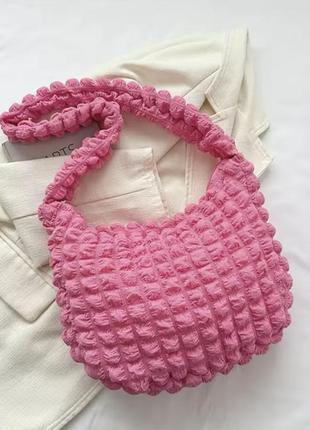 Женская сумка -хобо (hobo bag, мешок) "стеганая" через плече розовый,​ wuke