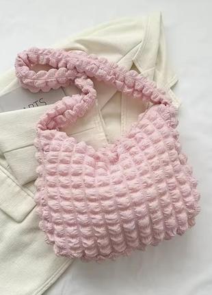 Женская сумка -хобо (hobo bag, мешок) "стеганая" через плече светло розовый,​ wuke