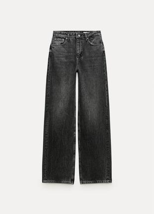 Хит черные широкие джинсы zara wide-leg с высокой посадкой 6840/052