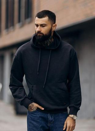 Мужское качественное базовое худи без флиса чёрное