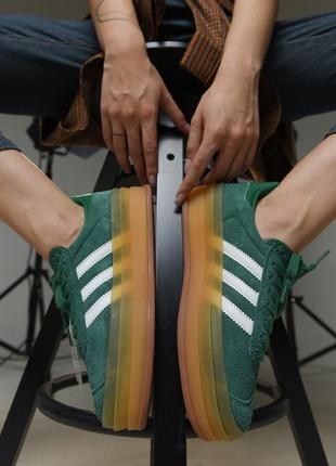 Женские кожаные/замшевые кроссовки adidas gazelle green нп4908(k1 8 - 02)