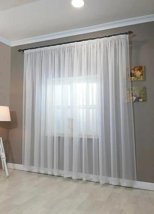 Тюль готовый dushko™ пошитый белый однотонный шифон на тесьме, высота 200 см, ширина 250 см