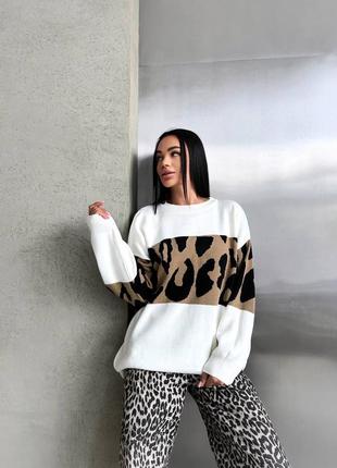Свитер оверсайз производитель туречки с леопардовым принтом