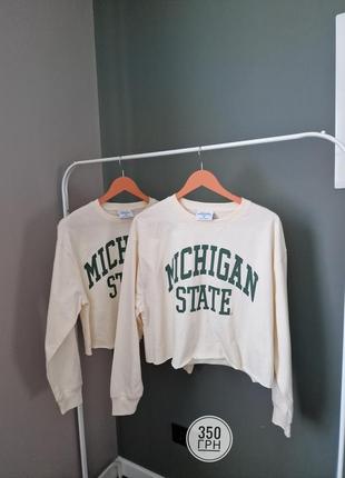 Свитшот лонгслив укороченный натуральный michigan primark back to school