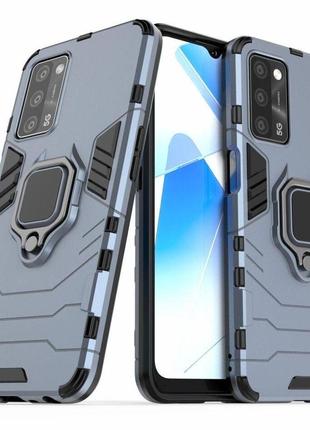 Чехол fiji ring для oppo a54s бронированный бампер с кольцом подставкой темно-синий