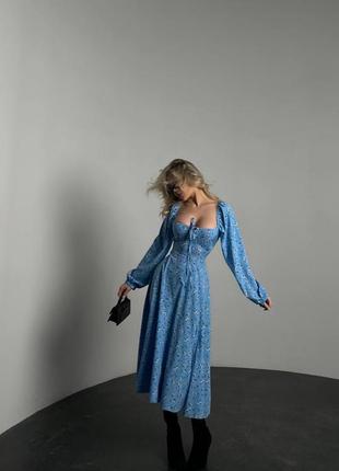 Роскошное женское легкое длинное платье миди в цветочный принт2 фото