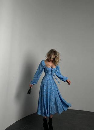 Роскошное женское легкое длинное платье миди в цветочный принт3 фото