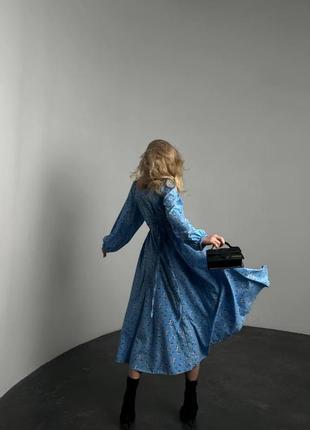 Розкішна жіноча легка довга сукня міді в квітковий принт6 фото