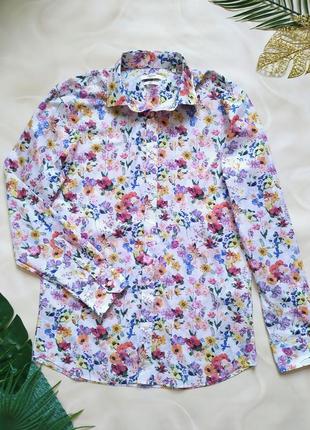 Хлопковая рубашка в акварельный принт jack&jones premium 100% хлопок, цветочный, коттон цветы
