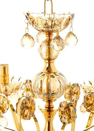 Люстра классическая золотая с 6 стеклянными плафонами медового цвета (ou018/6/gold)5 фото