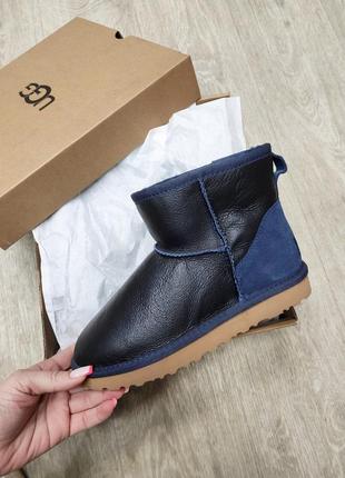 Угг жіночі міні сині шкіряні Hohe Damensocken UGG W Laila Bow 1113637 Crgd blue leather