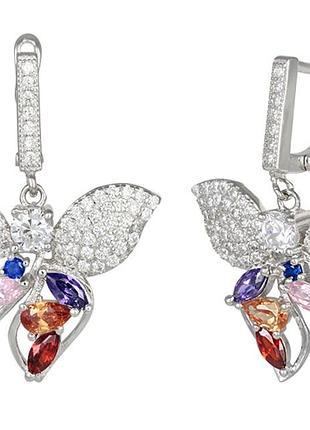 Серебряные серьги с разноцветными фианитами