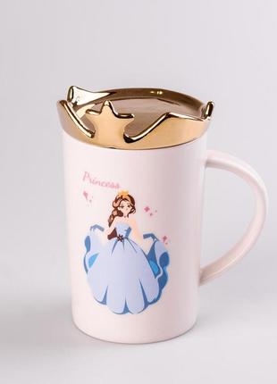 Чашка керамическая princess 450мл с крышкой чашка с крышкой чашки для кофе белый