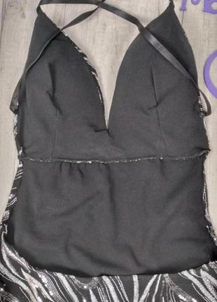 Жіночий літній сарафан міні в паєтках з відкритою спиною чорний розмір s (44)5 фото
