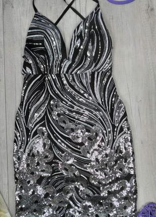Женский летний сарафан мини в пайетках с открытой спиной черный размер s (44)2 фото