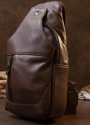 Мужская кожаная сумка кросс боди слинг бананка коричневая4 фото