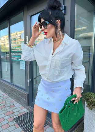 Красивая белая рубашка с вышивкой zara рубашка из поплина с карманом из гипюра зара7 фото