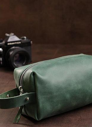 Кожаная косметичка мужская женская винтажная зеленая 711572