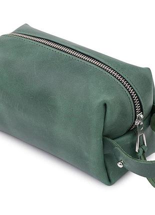 Кожаная косметичка мужская женская винтажная зеленая 711572