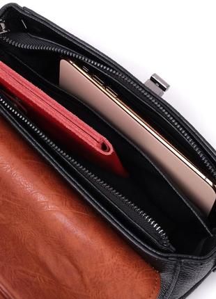 Сумка сумочка багет кожаная стильная двухцветная рыжая черная 7223496 фото