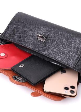 Сумка сумочка багет кожаная стильная двухцветная рыжая черная 7223495 фото