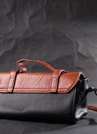 Сумка сумочка багет кожаная стильная двухцветная рыжая черная 7223493 фото