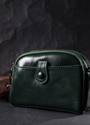 Сумочка через плечо зеленая кожаная стильная сумка кросбоди 7224207 фото