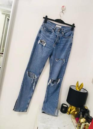 Голубые рваные джинсы с разрезами по бокам от denim co s