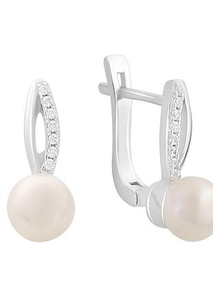 Срібні сережки ogosilver з натуральними перлами 3.65ct, фіанітами (2169628)