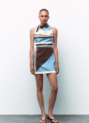 Короткое полосатое женское поплиновое платье zara new