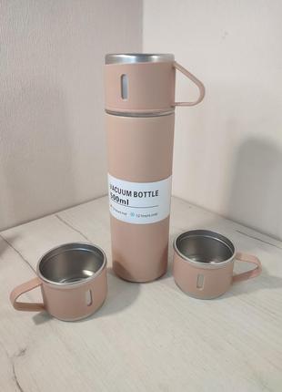 Термос. набір вакуумний термос із нержавіючої сталі. колір рожевий.