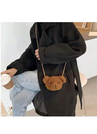 Детская сумка через плече плюшевая "медведь" (тедди, мишка, медвежонок) каракуль