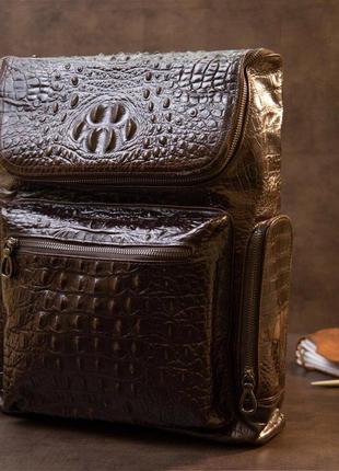 Стильный рюкзак кожа под крокодила тканевая спинка коричневый6 фото