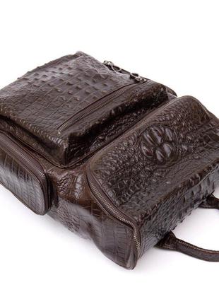 Стильный рюкзак кожа под крокодила тканевая спинка коричневый8 фото