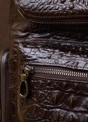 Стильный рюкзак кожа под крокодила тканевая спинка коричневый4 фото