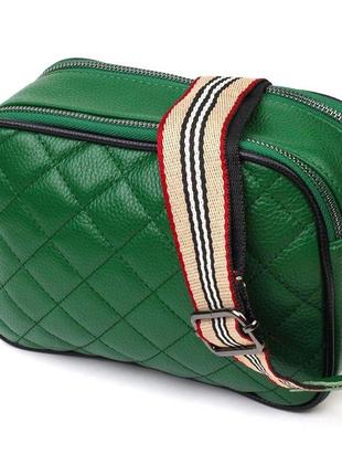 Зеленая сумка сумочка через плечо стильная кросс-боди кожаная стеганная 722113